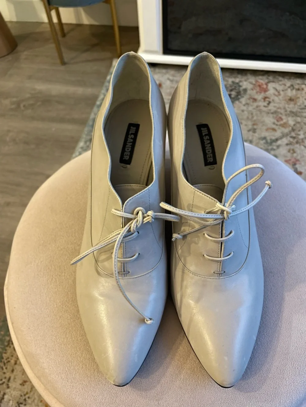 Jil Sander Neutral Beige (Sand) Leather Oxford Wedge Lace-Up Pumps - Picture 4 of 12